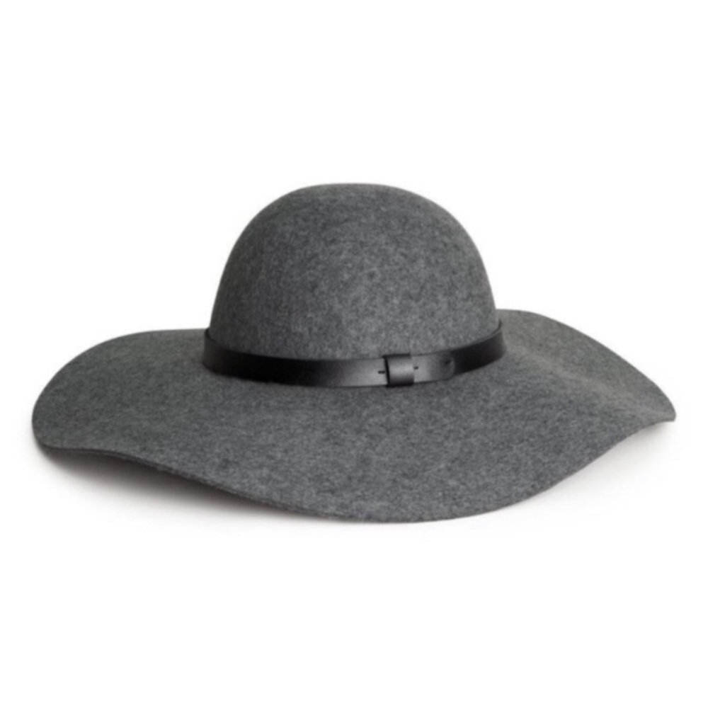 H&M Wool Hat Gray / Black Large Wide Brim Floppy